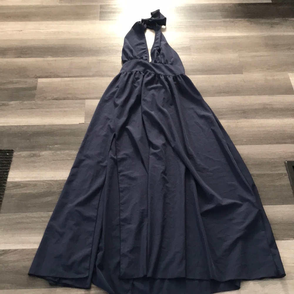 Women's Navy Halter Maxi Dress with Deep V